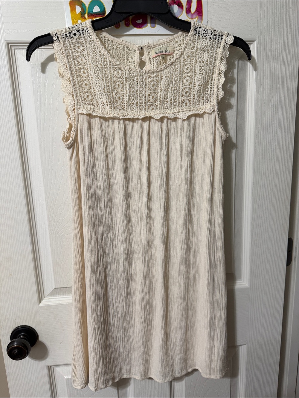 Sleeveless Crochet Yoke Mini Dress in Cream